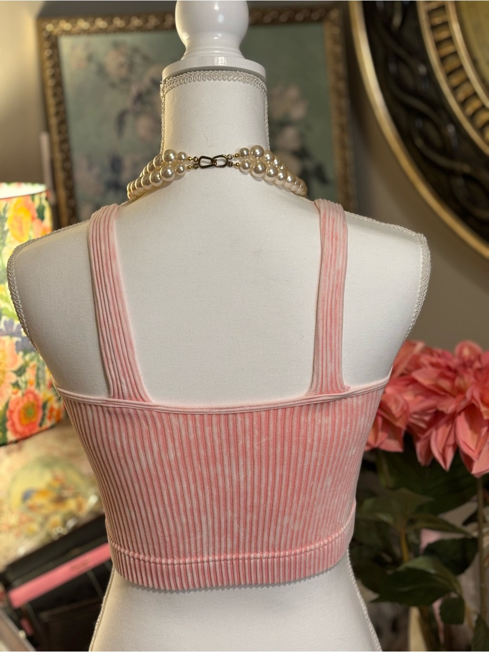Zenana Padded Mineral Washed Ribbed Crop Top/Brami Dusty Pink - Picture 3 of 5